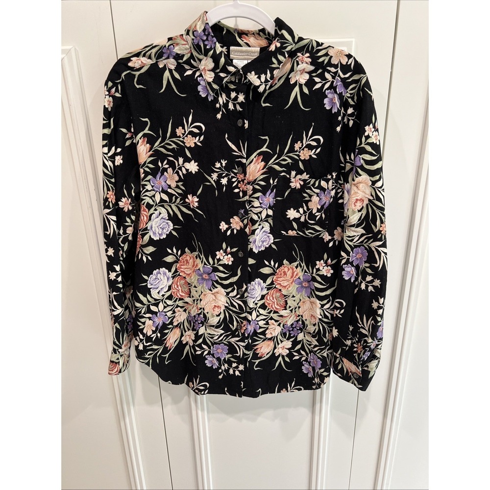 Coldwater Creek Linen Blend Floral Button Up Shirt Size Medium Artsy Cottagecore